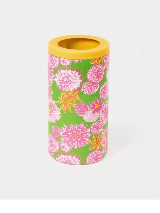 Lilly Pulitzer Other - Lilly Pulitzer Green Floral Insulated Can Cooler with Pink and Yellow Accents